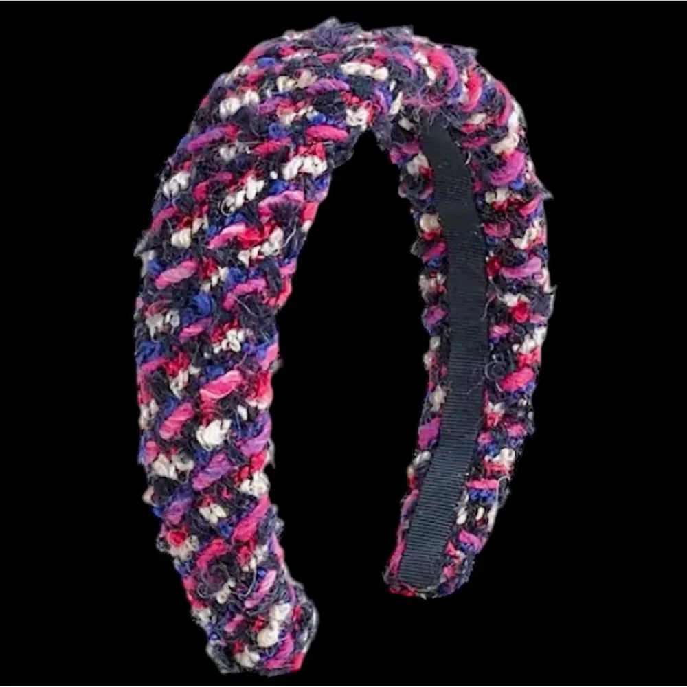 J. Crew Wide Wool Confetti Tweed Headband in Fuchsia Berry | OS | Preowned - Picture 3 of 3